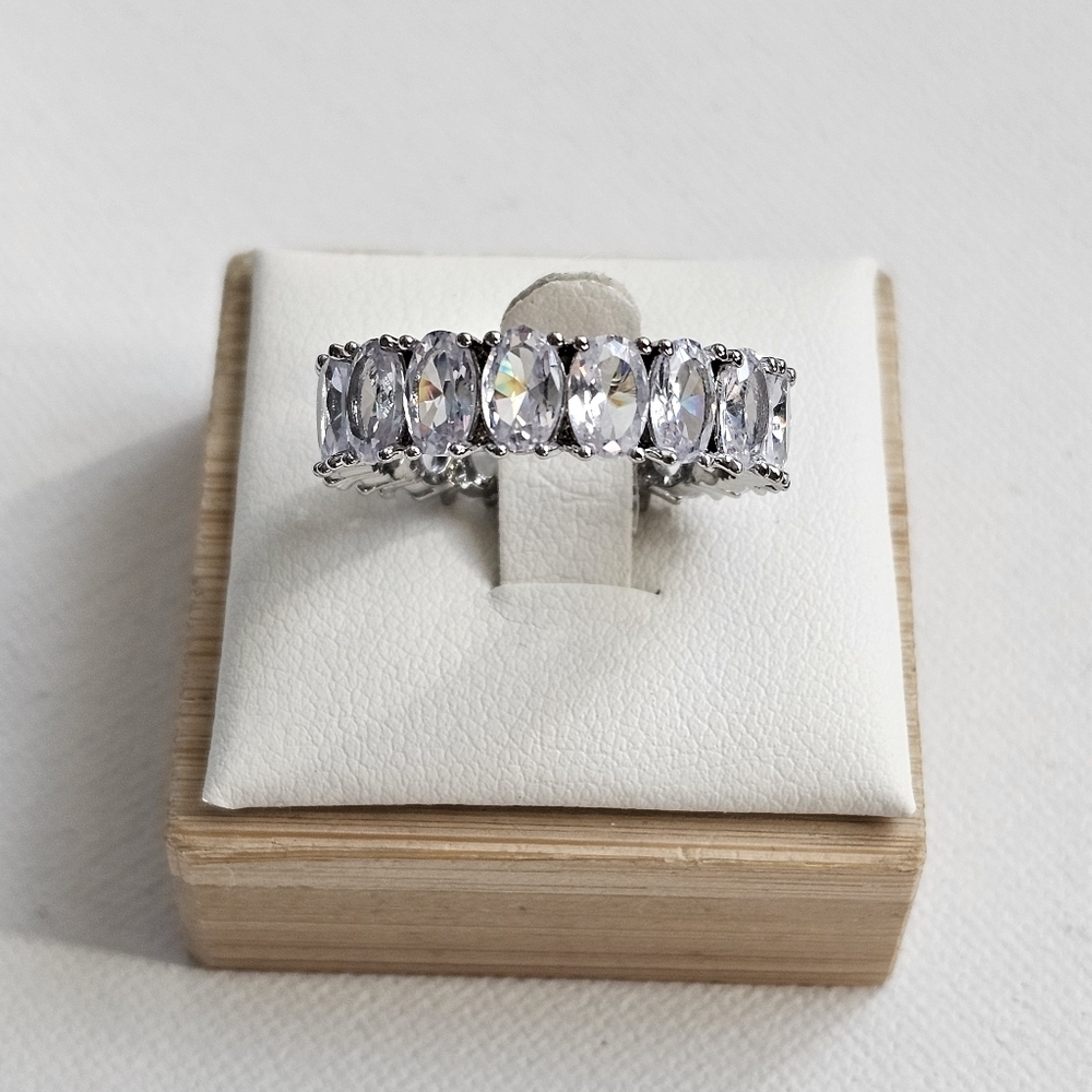 Baguette oval stone cz silver Plated Statement fashion ring - Picture 2 of 7